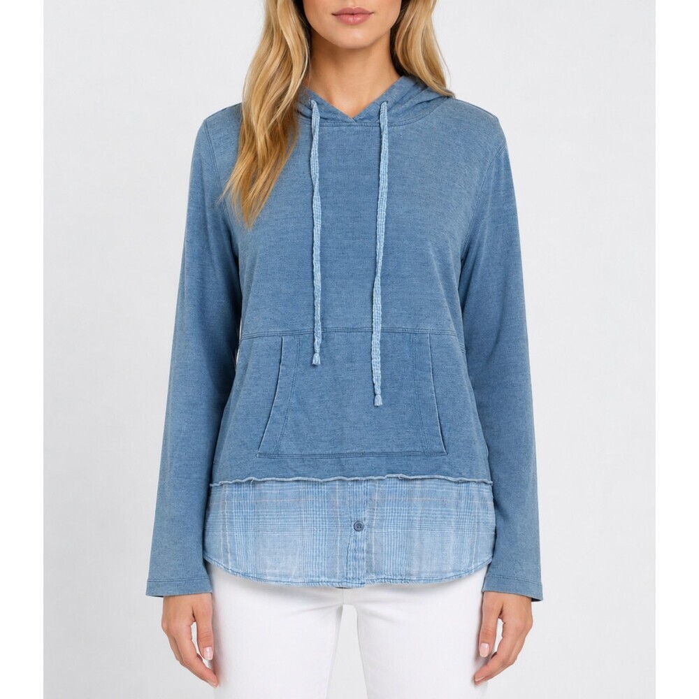 Cloth & Stone Chambray Knit Twofer Hoodie Flannel Overlay - Medium
